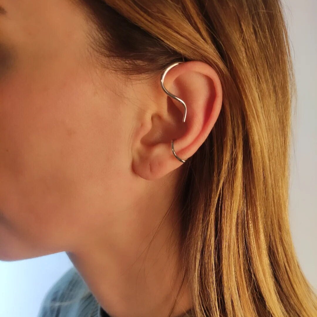 Ear cuff Manschette versilbert unregelmäßig Elfe