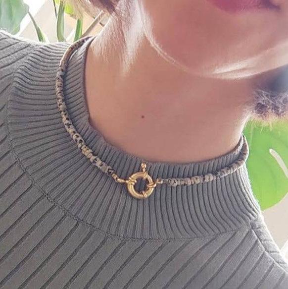 Dalmatiner Jaspis Heishi Perlen Kette choker Kette gold handgemacht - NooeBerlin